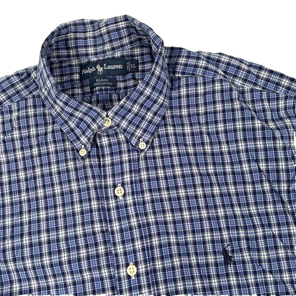 Mens Ralph Lauren Blake Short Sleeve Button Down Shirt Size XL Blue Plaid Cotton